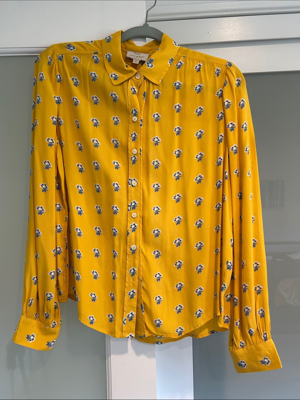 Lucky Brand Mustard Yellow Floral Button-Front Blouse